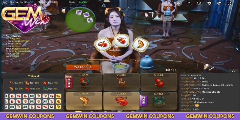 Bầu Cua Gemwin - Trò Dân Gian Phiên Bản Online Độc Đáo 2 Bàn chơi sẽ hiển thị sáu biểu tượng